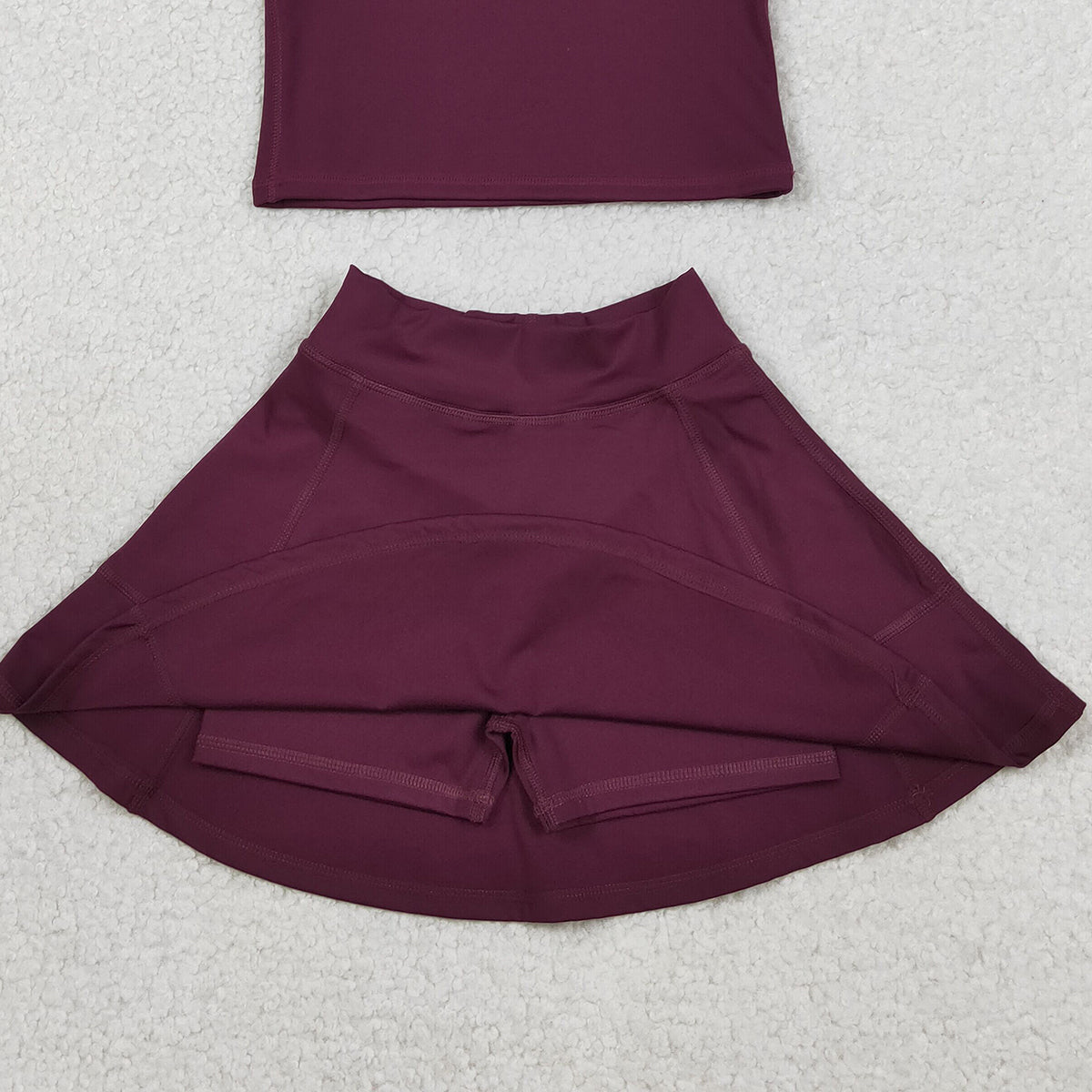 RTS NO MOQ GSD1981  Baby Girls Sleeveless Wine Red Vest Top Skirt Shorts Set Active Yoga Clothes Outfit for Toddlers Girls