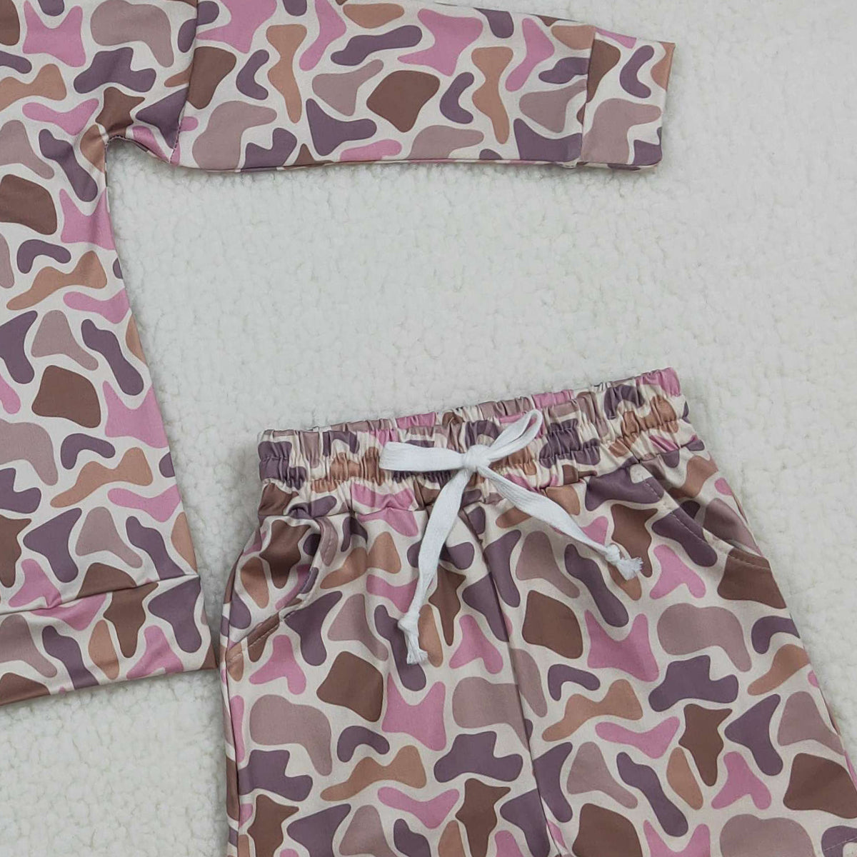 RTS NO MOQ GLS0091 Baby Girls Southern Camo Long Sleeve Top with Pockets And Shorts Outfit Set for Little Ones