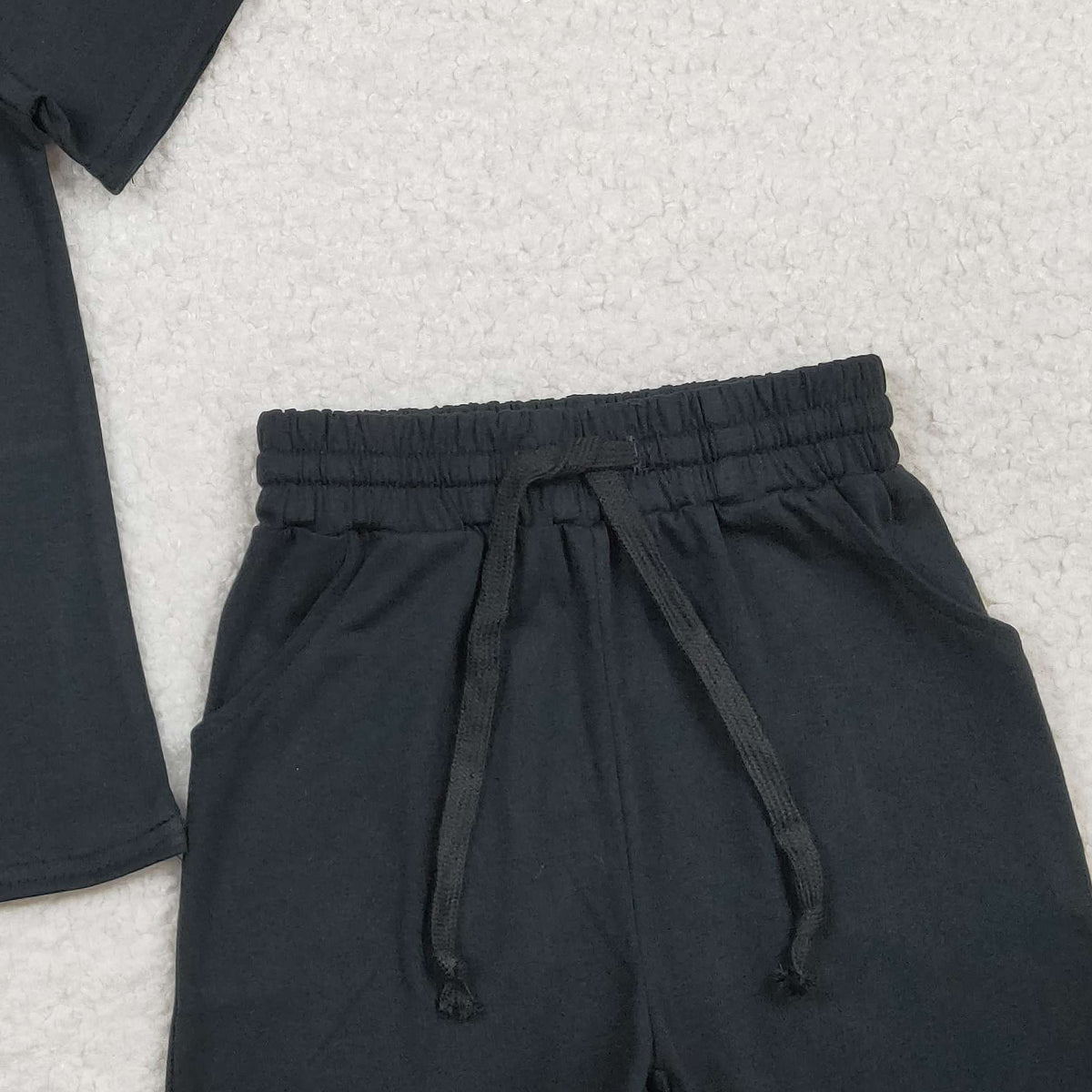 RTS NO MOQ BSSO1889 Baby Boys Black Short Sleeve Shirt with Pockets And Matching Shorts Outfit Set