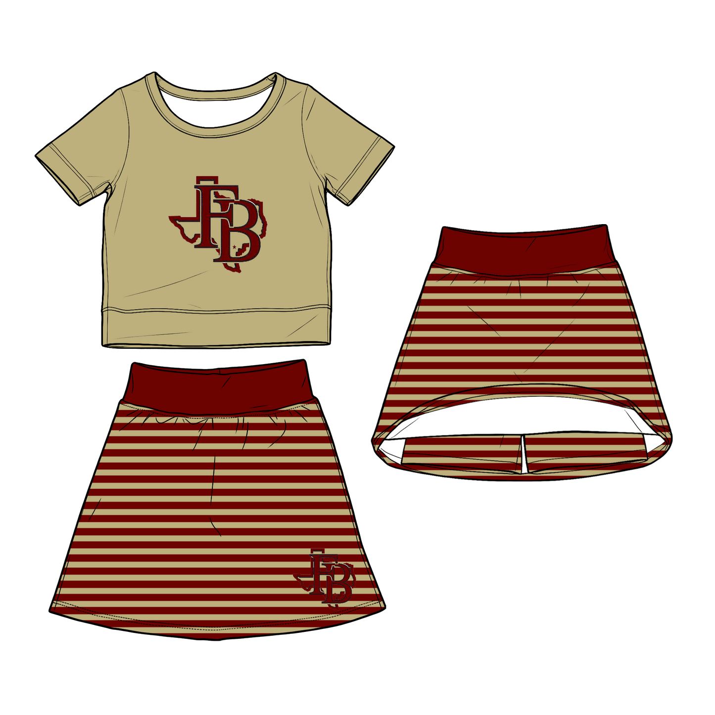 custom moq 5 mix size XY063001 Baby Girls Summer Short Sleeve Top Striped Skirt Set