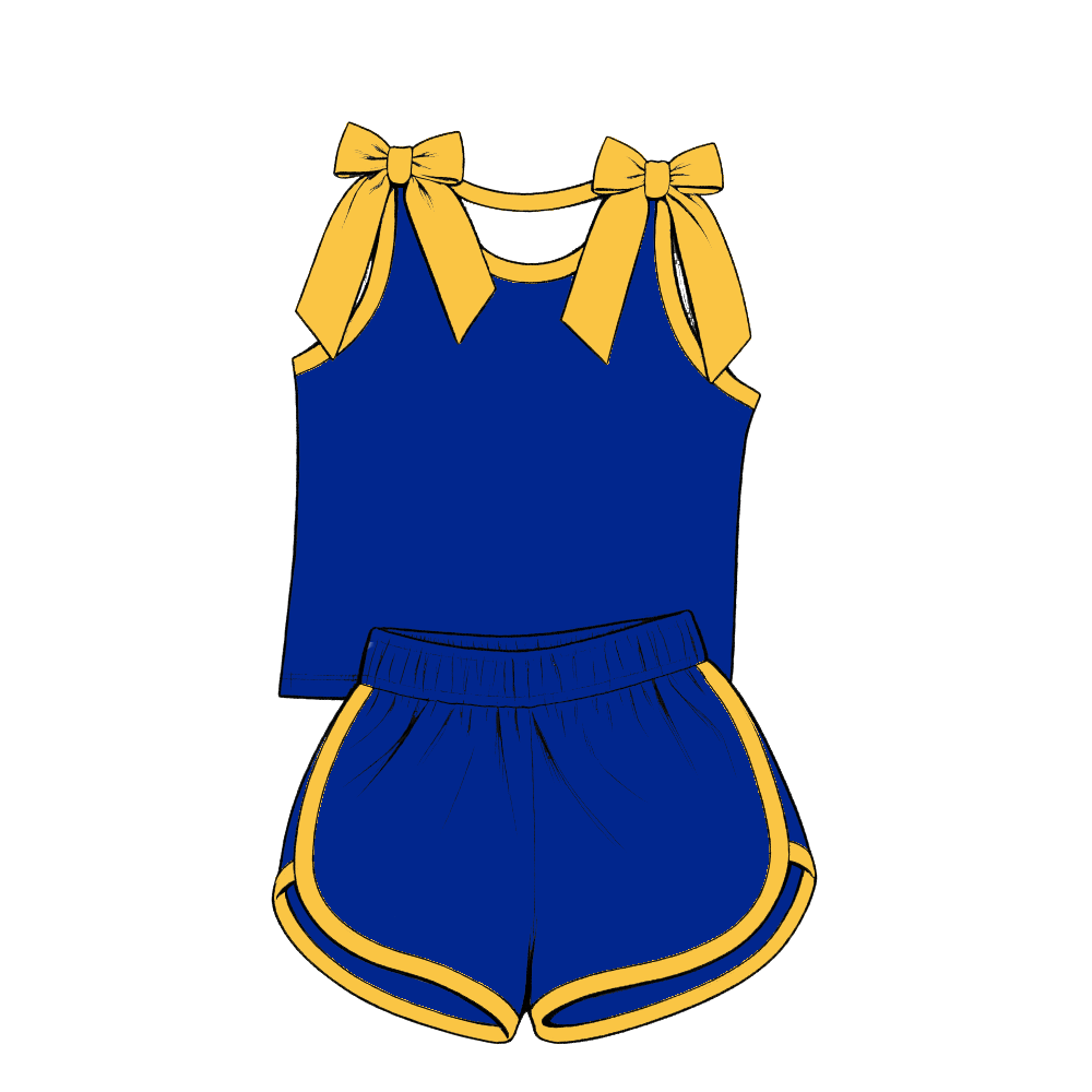 custom moq 5 mix size XY070201 Baby Girls Solid Color Bow Sleeveless Tank Top And Elastic Waist Shorts Set