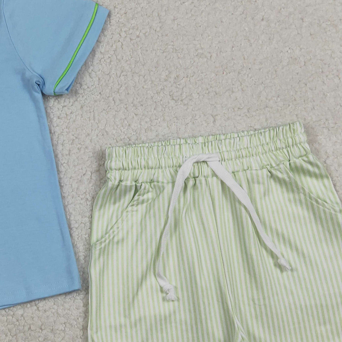 RTS NO MOQ BSSO1564 Embroidered Rabbit Baby Boys Outfit with Collar Top And Shorts Easter Clothing Set