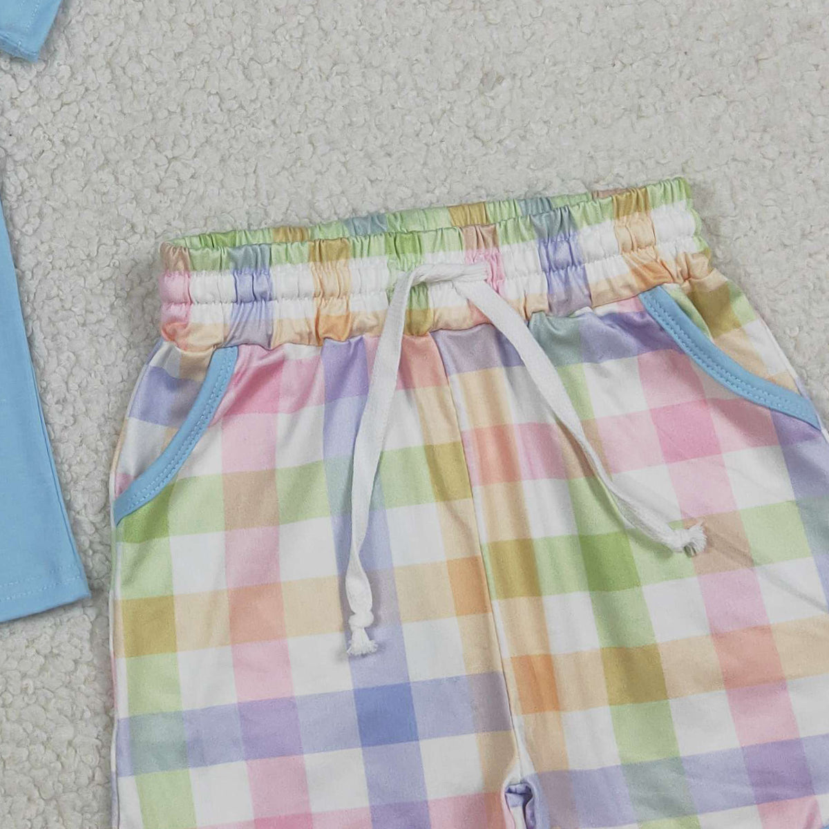 RTS NO MOQ BSSO1605 Embroidery I Love Mama Baby Boys Outfit Short Sleeve Checked Top with Pockets Matching Shorts Clothing