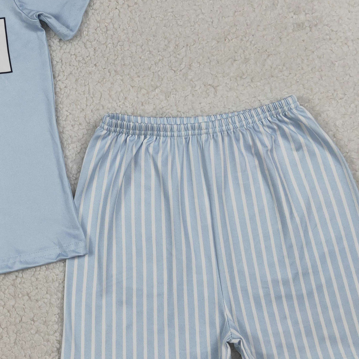 RTS NO MOQ BSSO1876 Light Blue Baby Boys Outfit Set with Stripe Shirt Top And Shorts Outfit