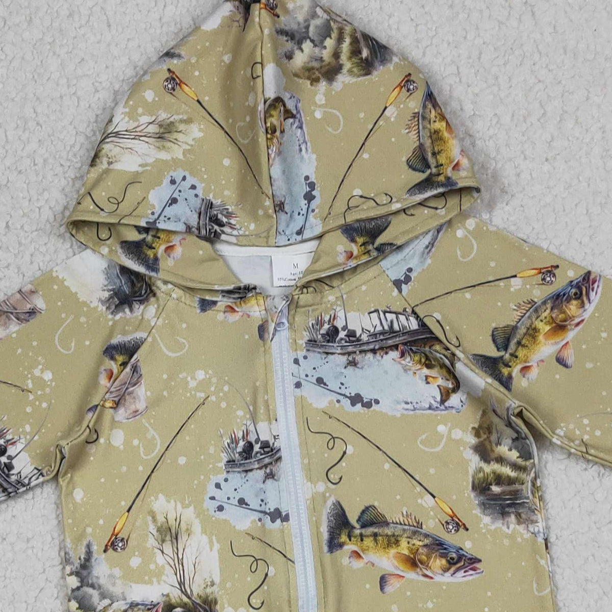RTS NO MOQ BT0346 Baby Boys Green Long Sleeve Zip Hoodie Jacket Top Fishing Hunting Casual Outfit for Kids