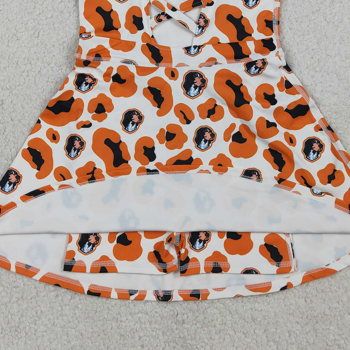 RTS NO MOQ GSD3634 Baby Girls Orange Leopard Strap Yoga Shorts Knee-Length Active Dress
