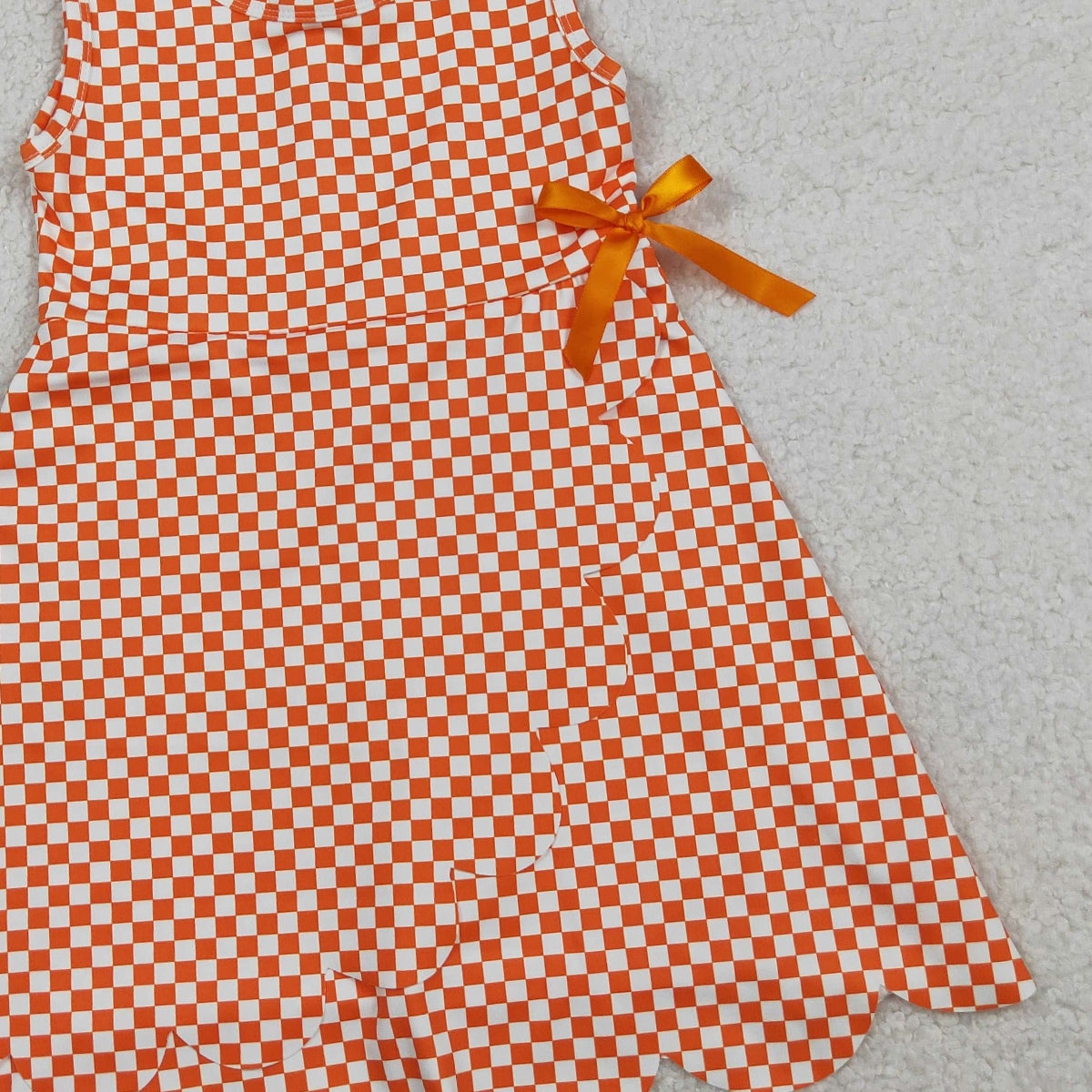 RTS NO MOQ GSD3428 Baby Girls Orange Checked Scallop Shorts Knee Length Dresses Active Yoga Casual Outfit for Toddlers
