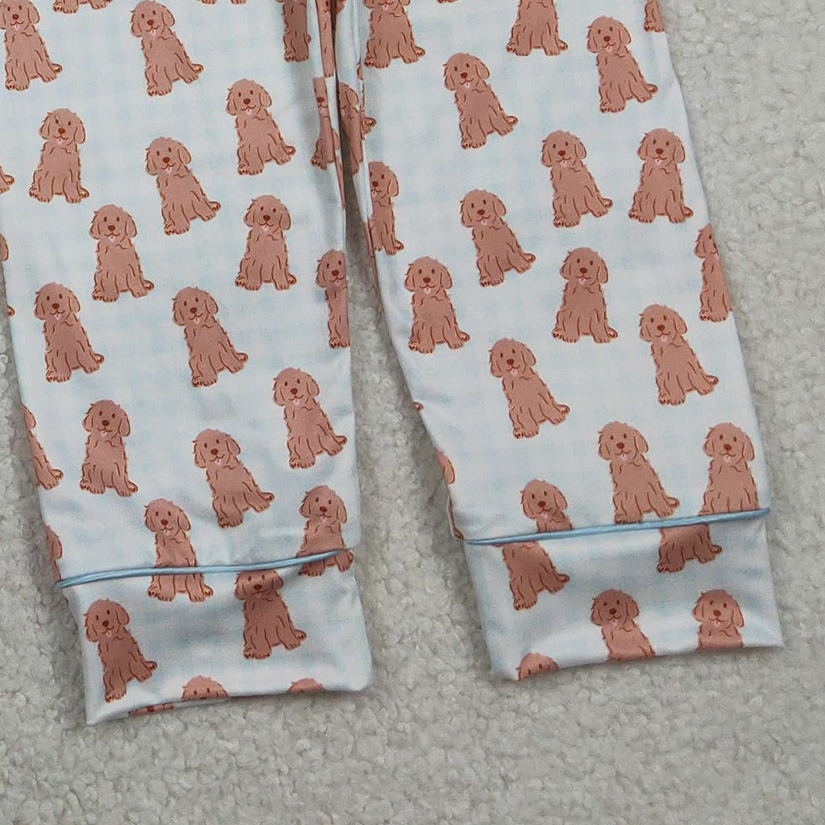 RTS NO MOQ BLP1408 Baby Boys Blue Checked Dogs Pajamas Set with Button Pocket Top And Pants Comfortable Sleepwear for Infants