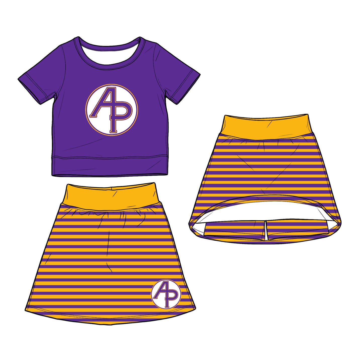 custom moq 5 mix size XY062901 Baby Girls Summer Short Sleeve Top Striped Skirt Outfit Set