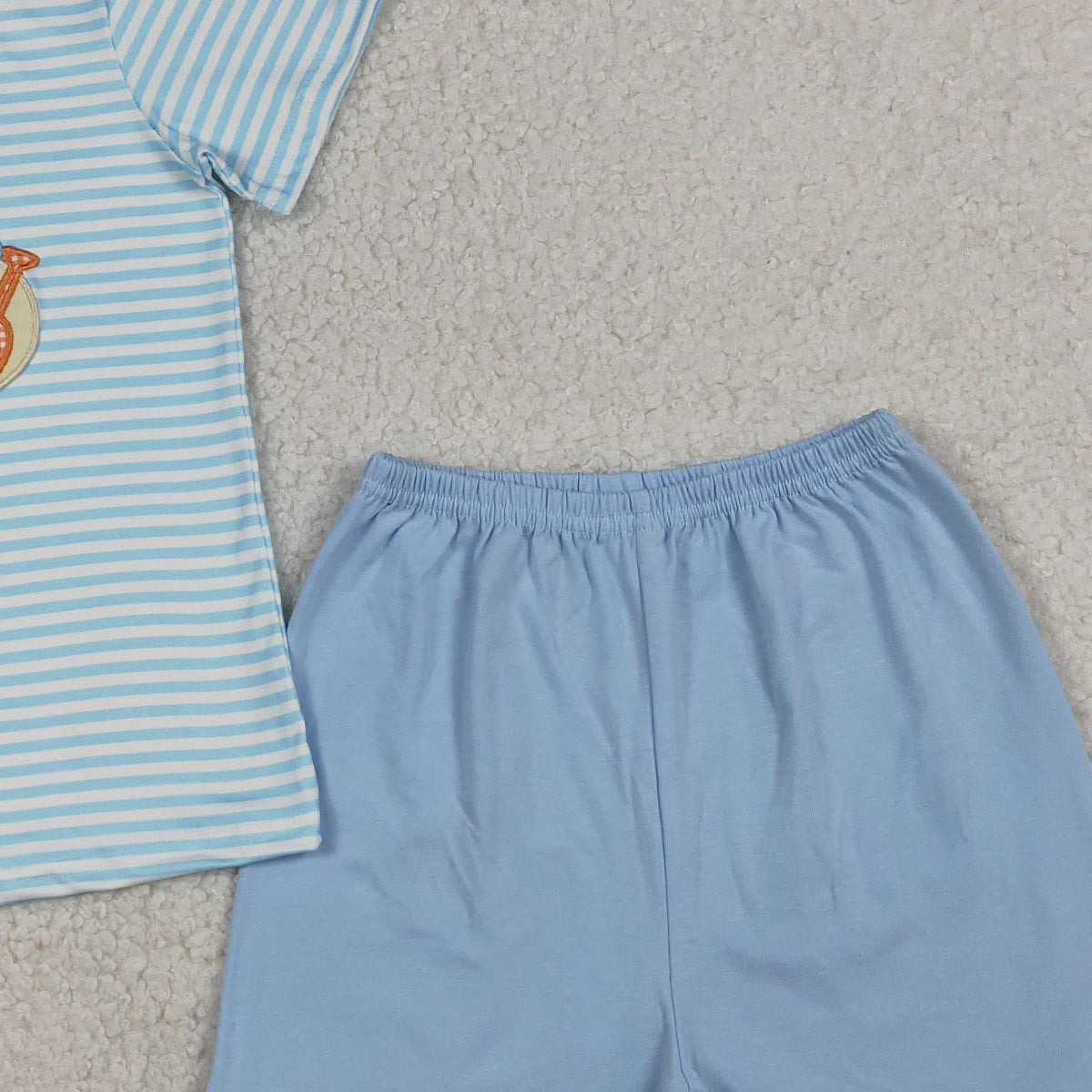 RTS NO MOQ BSSO1834 Embroidery Beach Baby Boys Blue Stripe Top And Shorts Outfit Set Baby Boy Clothing Set