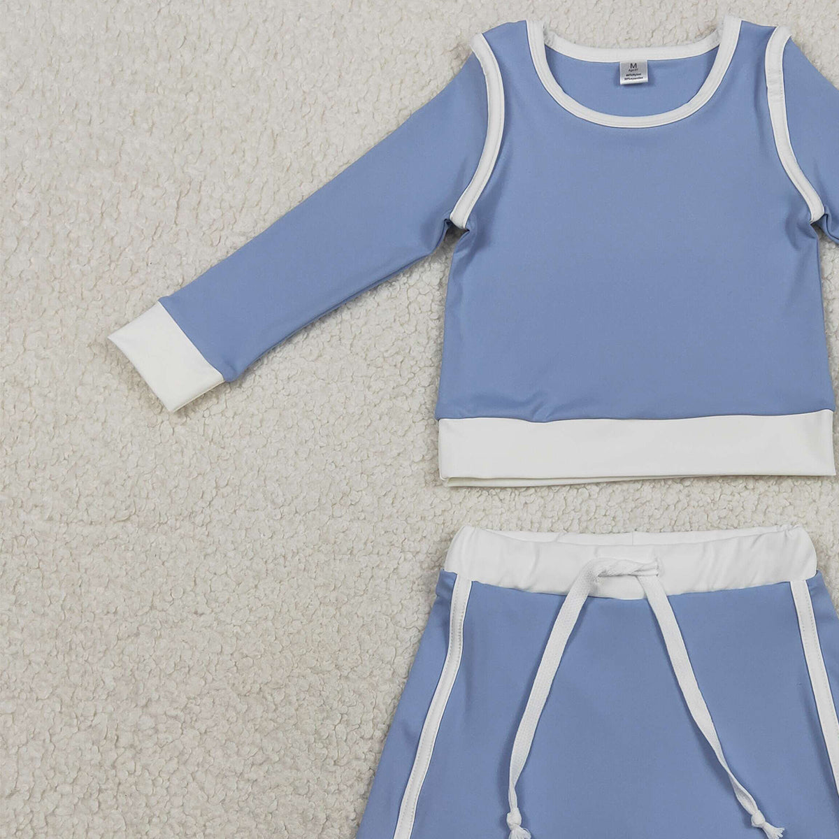 RTS NO MOQ GLD1483 Baby Girls Blue Long Sleeve Top with Skirt And Shorts Yoga Active Wear Clothing Set for Kids