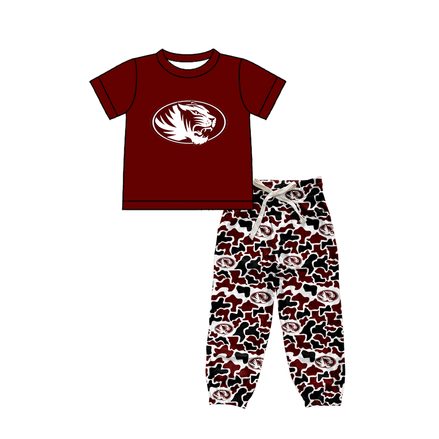 custom moq 5 mix size XY062601 Baby Boys Short Sleeve Top And Camouflage Drawstring Waist Pants Clothes Set