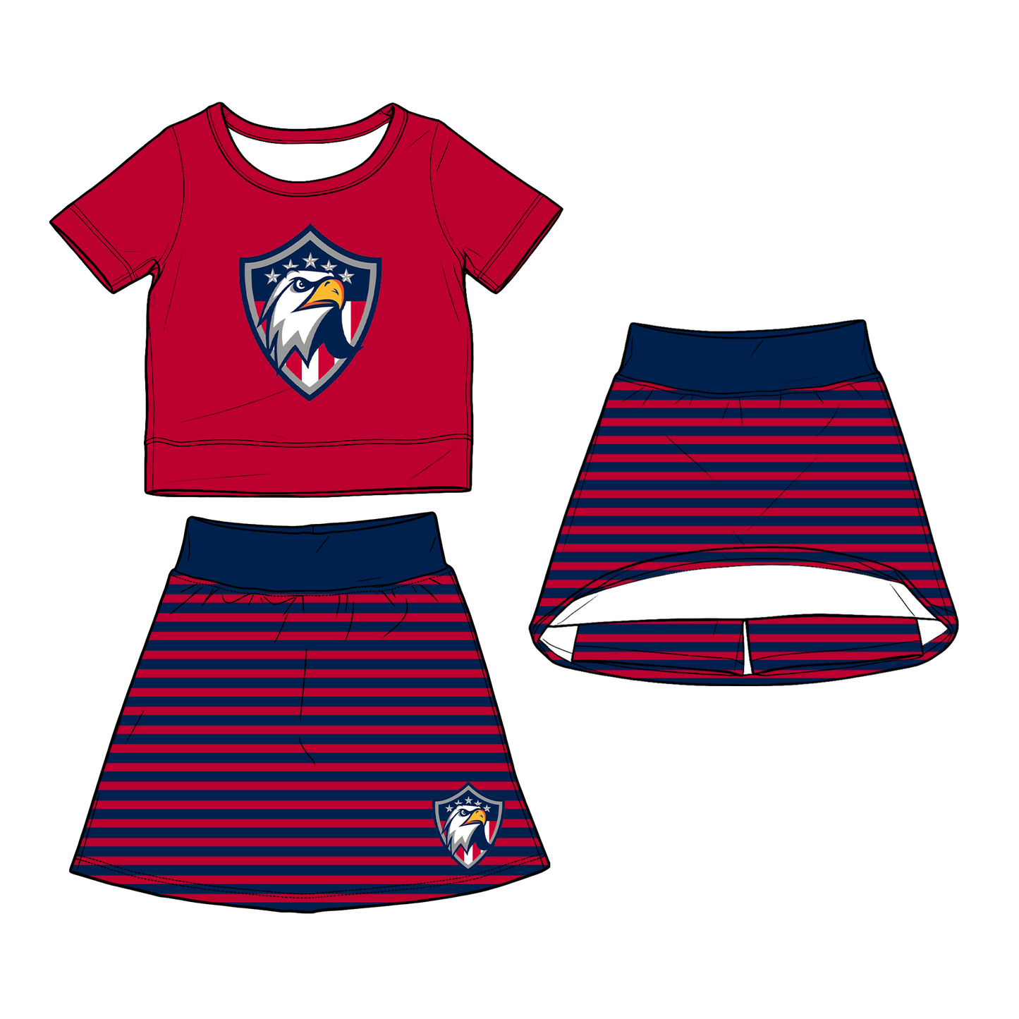 custom moq 5 mix size XY063001 Baby Girls Summer Short Sleeve Top Striped Skirt Set