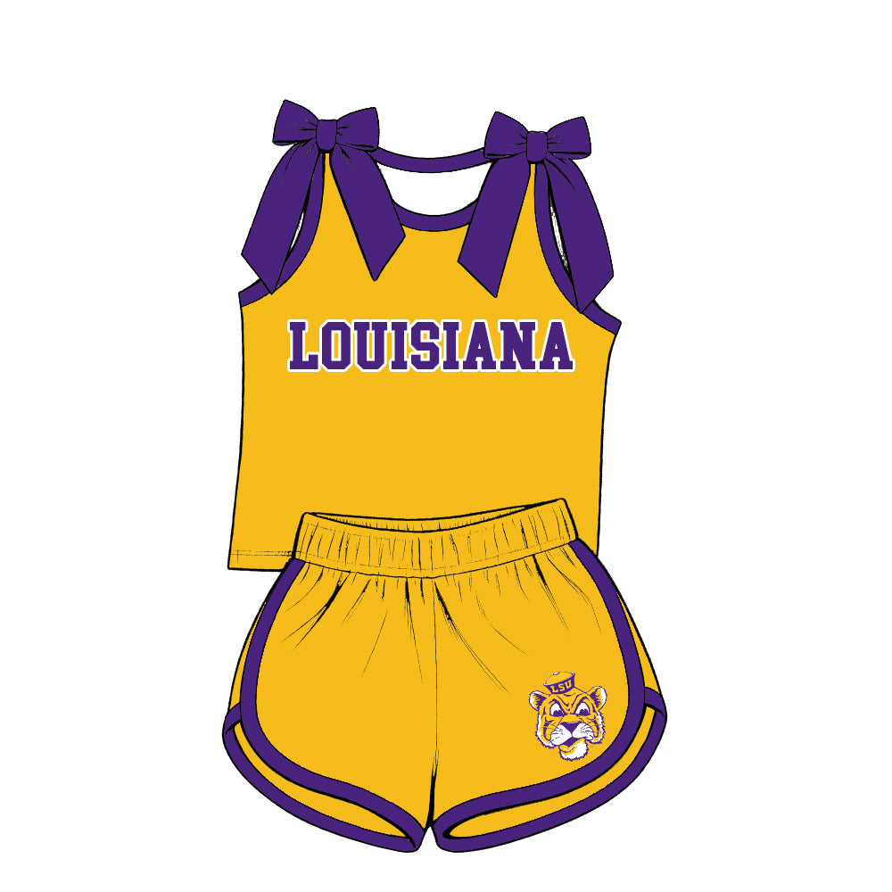 custom moq 5 mix size XY071401 Baby Girls Bow Sleeveless Tank Top Elastic Waist Shorts Team Outfit