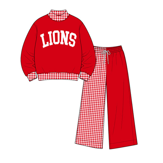 custom moq 5 mix size XY071711 Baby Kids Letter Printed Red Long Sleeve Tops Patchwork Pants Team Casual Clothes Set