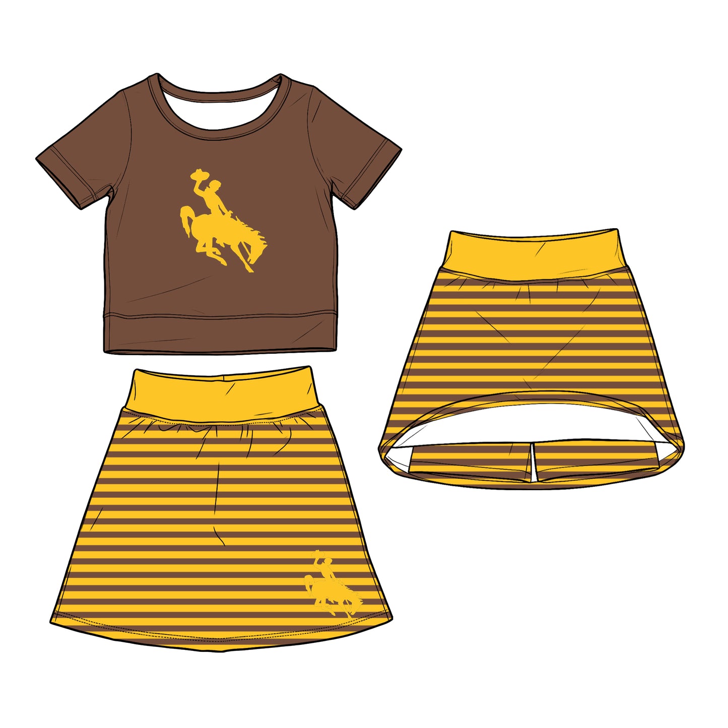 custom moq 5 mix size XY062901 Baby Girls Summer Short Sleeve Top Striped Skirt Outfit Set