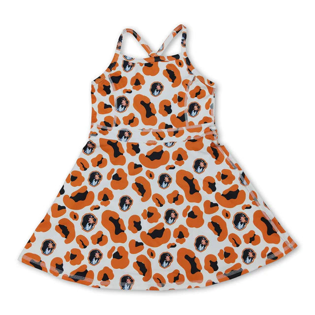 RTS NO MOQ Sibling Baby Girls Strap Leopard Print Shorts Knee-Length Active Dresses Active Outfit
