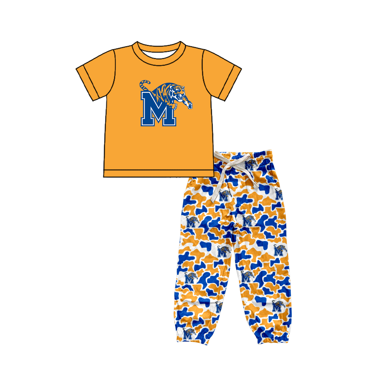 custom moq 5 mix size XY062601 Baby Boys Short Sleeve Top And Camouflage Drawstring Waist Pants Clothes Set