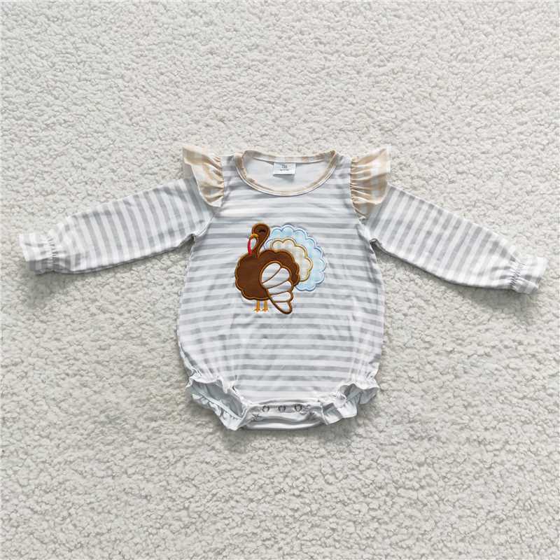 RTS NO MOQ（In Stock ) LR0426 Embroidered Turkey Long Sleeve Bodysuit