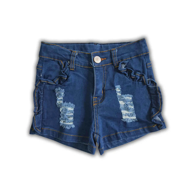 RTS NO MOQ Sibling Baby Girls blue color summer denim shorts