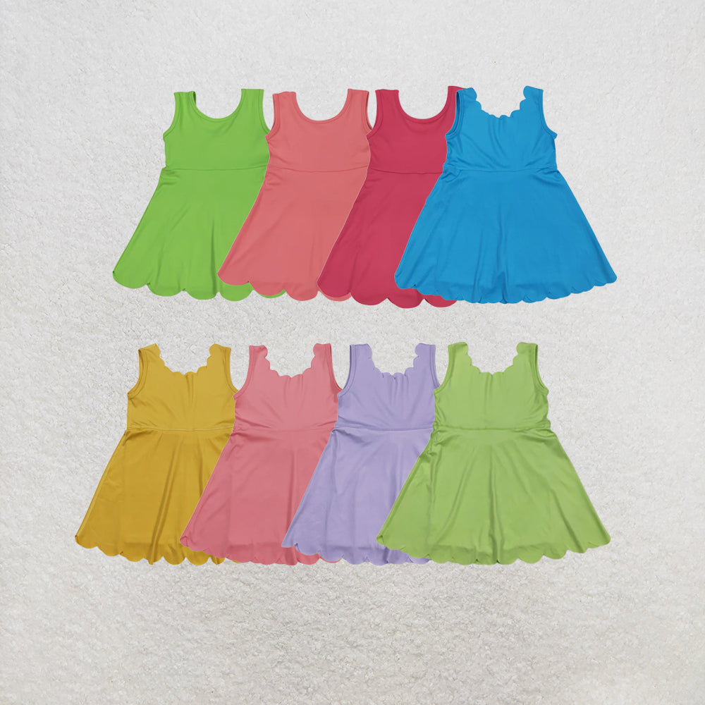 RTS NO MOQ Sibling Baby Girls Sleeveless Activity Wear Yoga Ruffle Knee Length Dresses