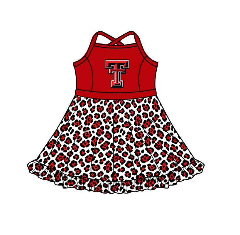 Custom moq 5 mix size summer teams Baby Girls Strap Leopard Print Yoga Active Skort Dress