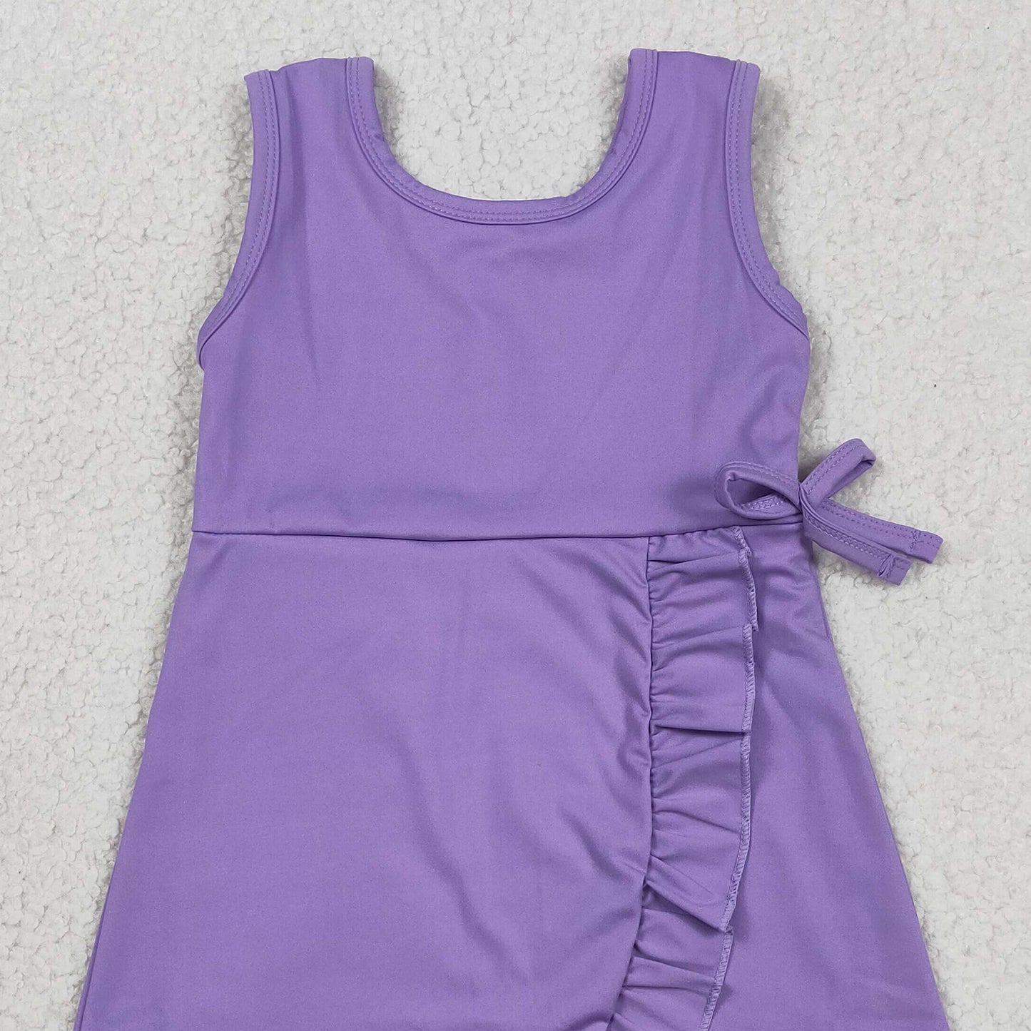 RTS NO MOQ GSD3036 Baby Girls Purple Ruffle Sleeveless Yoga Sports Dresses