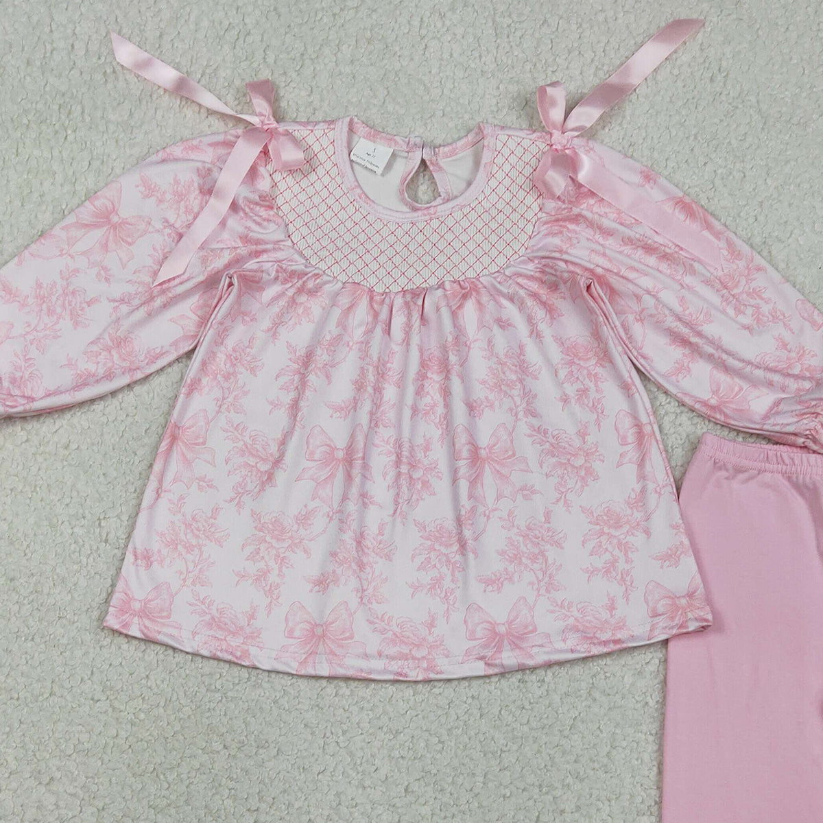 RTS NO MOQ GLP3285 Baby Girls Embroidered Checked Tunic with Pink Flowers Matching Legging Pants 2-Piece Outfit Set