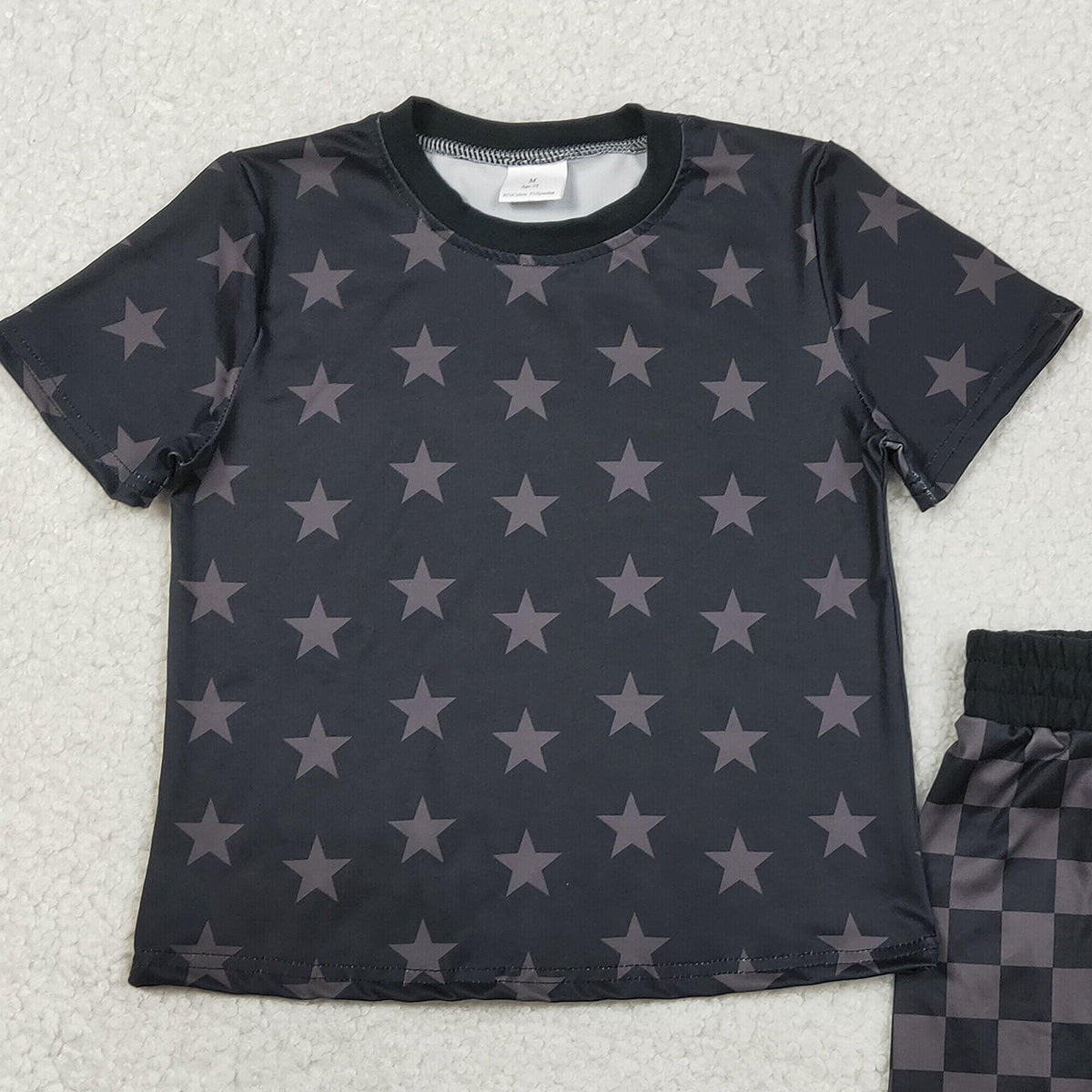 RTS NO MOQ GSSO2913 Baby Girls Stars Top And Checked Shorts Outfit Set Short Sleeve 4th of July Clothing for Little Ones