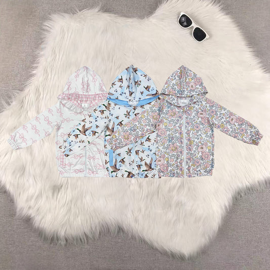 RTS NO MOQ Sibling baby girls clothes floral duck Hooded Zip-Up Long Sleeve Jacket