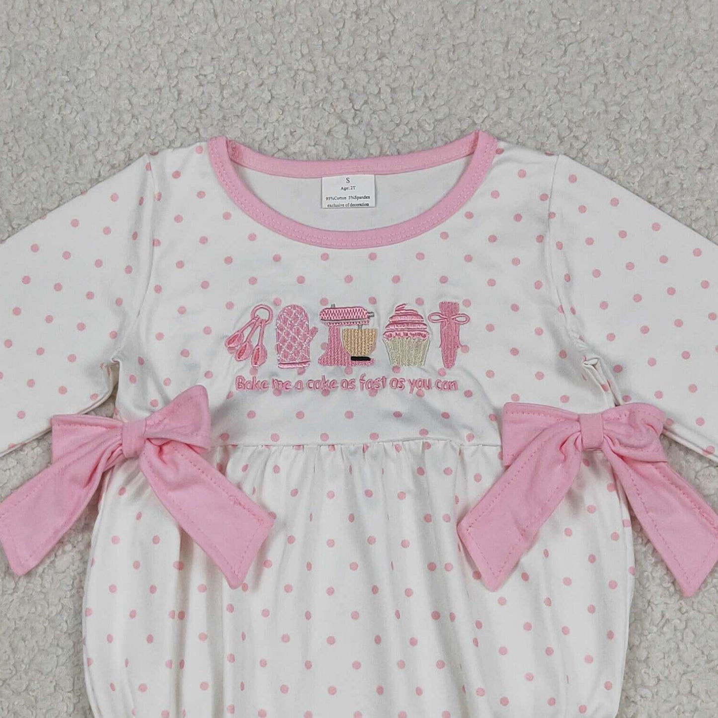 RTS NO MOQ milk silk LR2947 Pink Polka Dots Embroidery Cake Baby Girls Birthday Ruffle Rompers