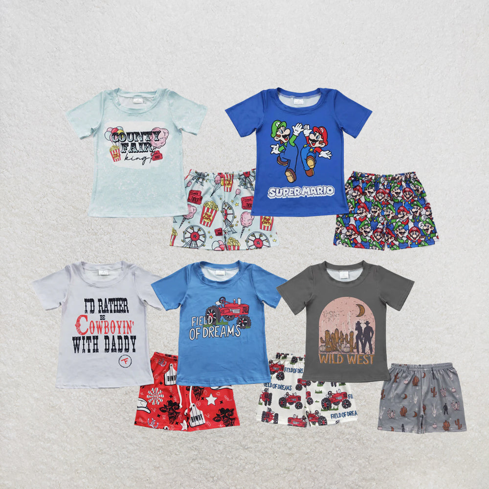 RTS NO MOQ Sibling Baby Boys County Fair Summer shorts sets