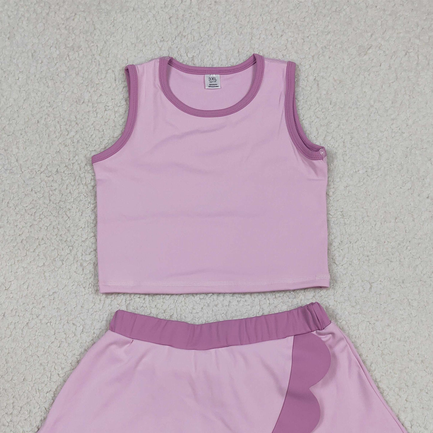 RTS NO MOQ yoga fabric cotton GSD4085 Baby Girls Cute Pink Sleeveless Vest Scallop Skirt Active Set