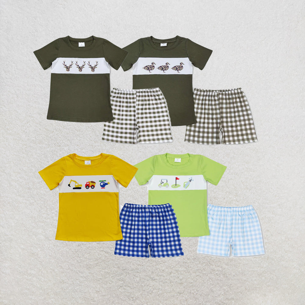 RTS NO MOQ Sibling Baby Boys Leopard Duck Green Shirt Shorts Outfits Clothes Sets