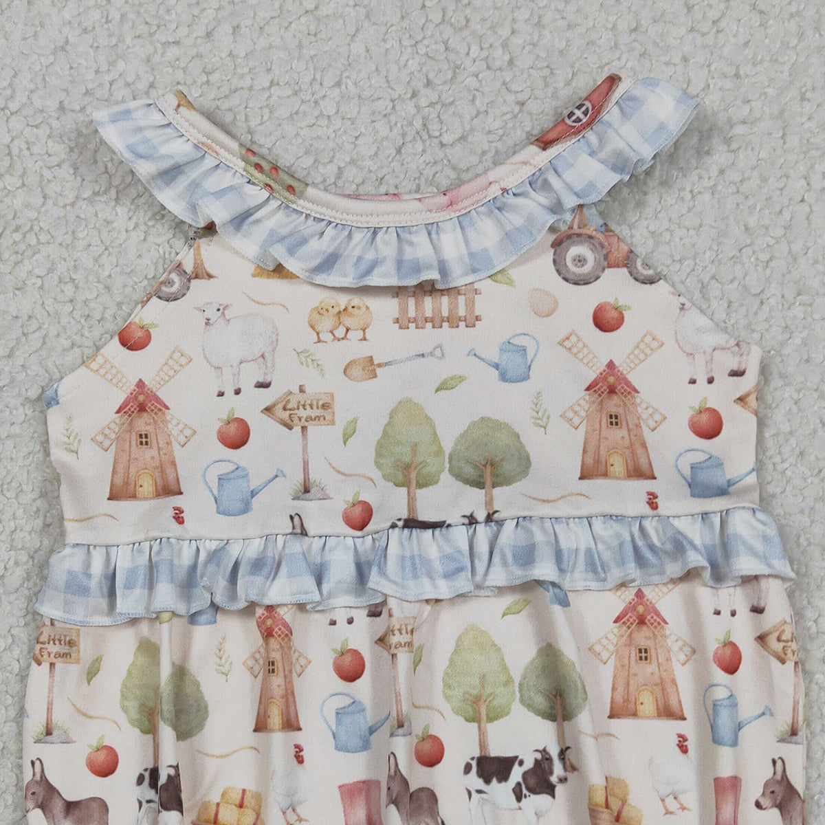 RTS NO MOQ SR3852 Baby Girls Sleeveless Ruffle Rompers with Pigs And Cows Farm Cute Baby Outfit for Girls