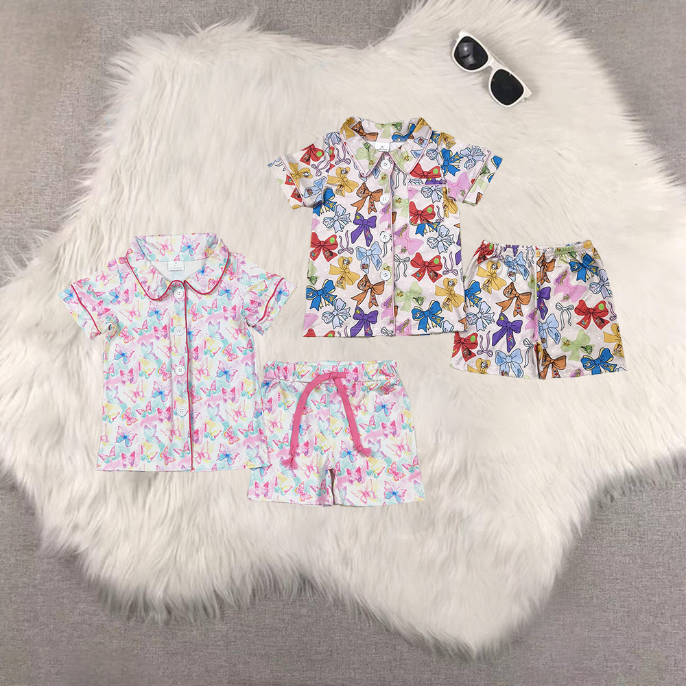 RTS NO MOQ Sibling baby girl Clothes bow short sleeve shorts Sets