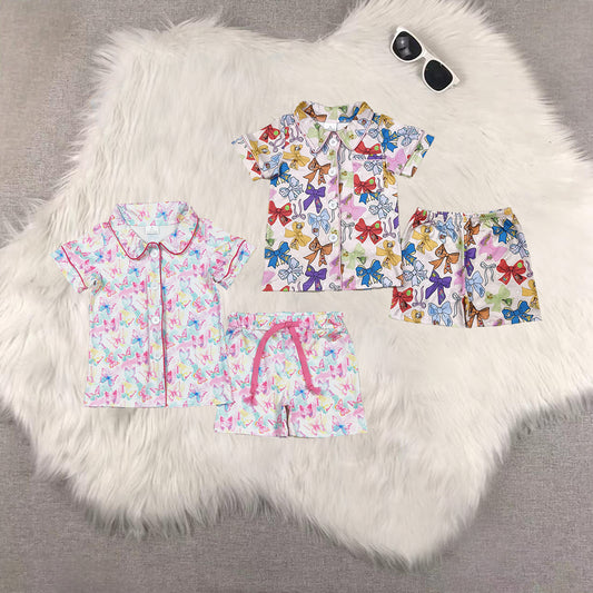 RTS NO MOQ Sibling baby girl Clothes bow short sleeve shorts Sets