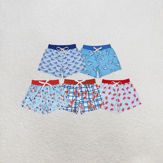 RTS NO MOQ（In Stock)Baby Boys Summer Crab Fishes Trunks Swimsuits Swimwear