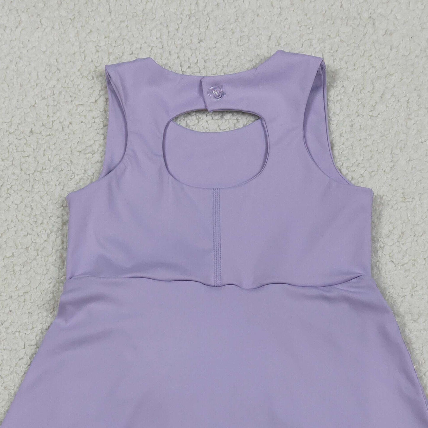 RTS NO MOQ GSD3317 Baby Girls Cute Purple Bows Yoga Scallop Knee Length Dress