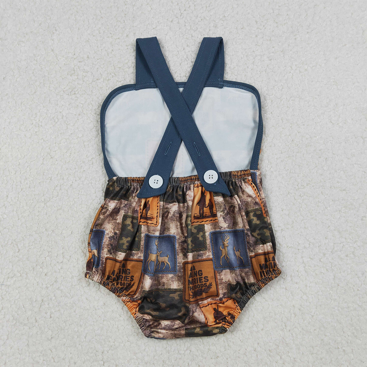 RTS NO MOQ SR3925 Baby Boys Camouflage Checked Strap Rompers Deer Hunting Outfit