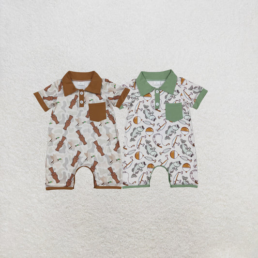 RTS NO MOQ Sibling Baby Boys Duck Call Camouflage Pocket Rompers