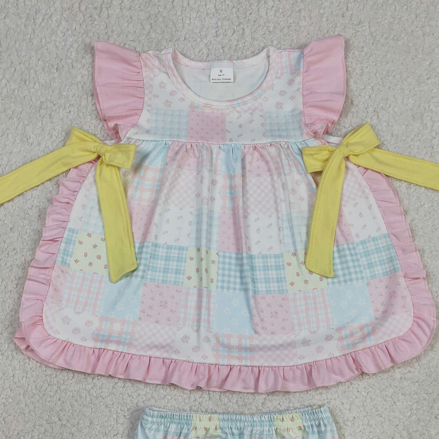 RTS NO MOQ GBO0513 milk silk Baby Girls Summer Colorful Floral Checked Bummies Set