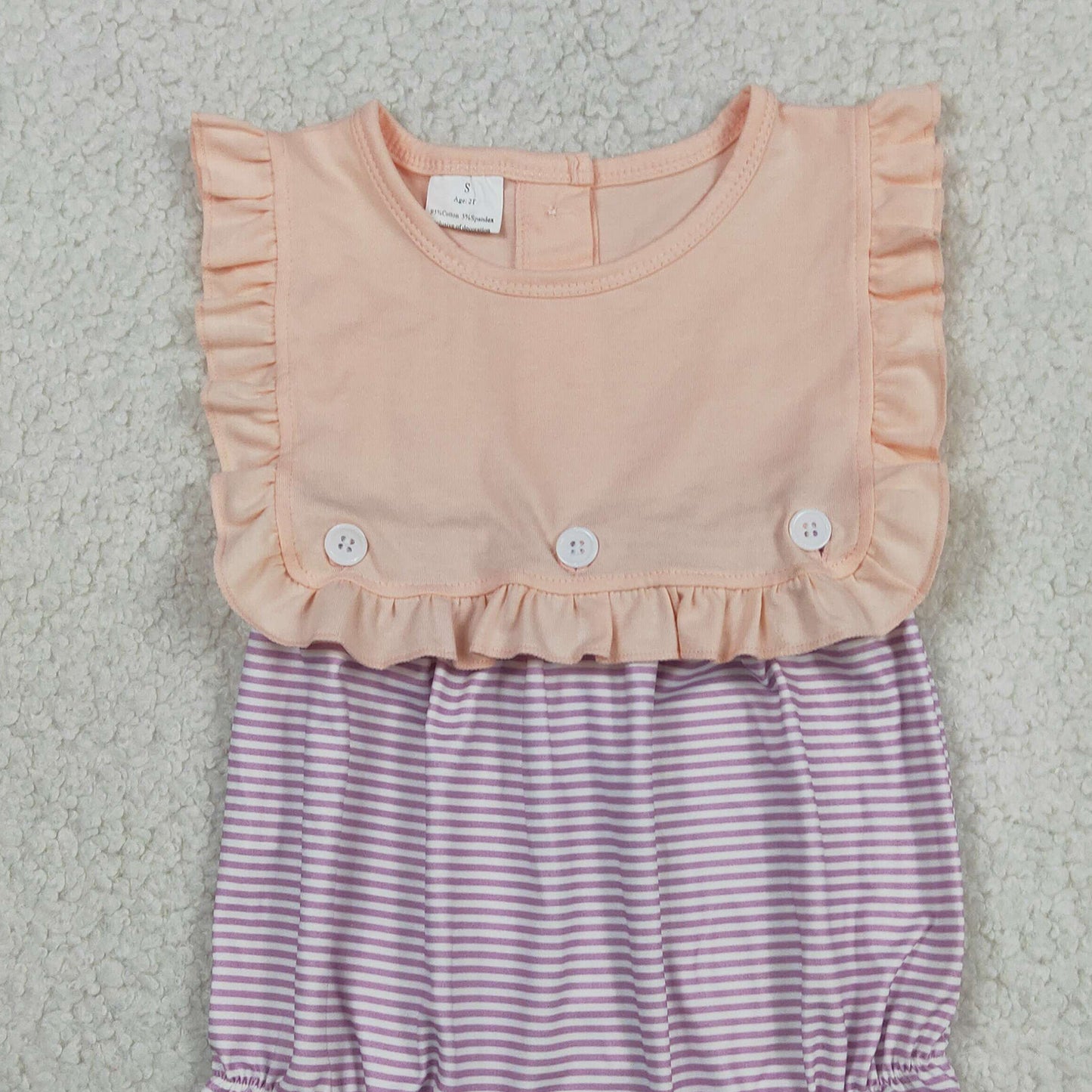 RTS NO MOQ SR3941 Baby Girls Cute Lavender Stripe Sleeveless Back Button Ruffle Rompers
