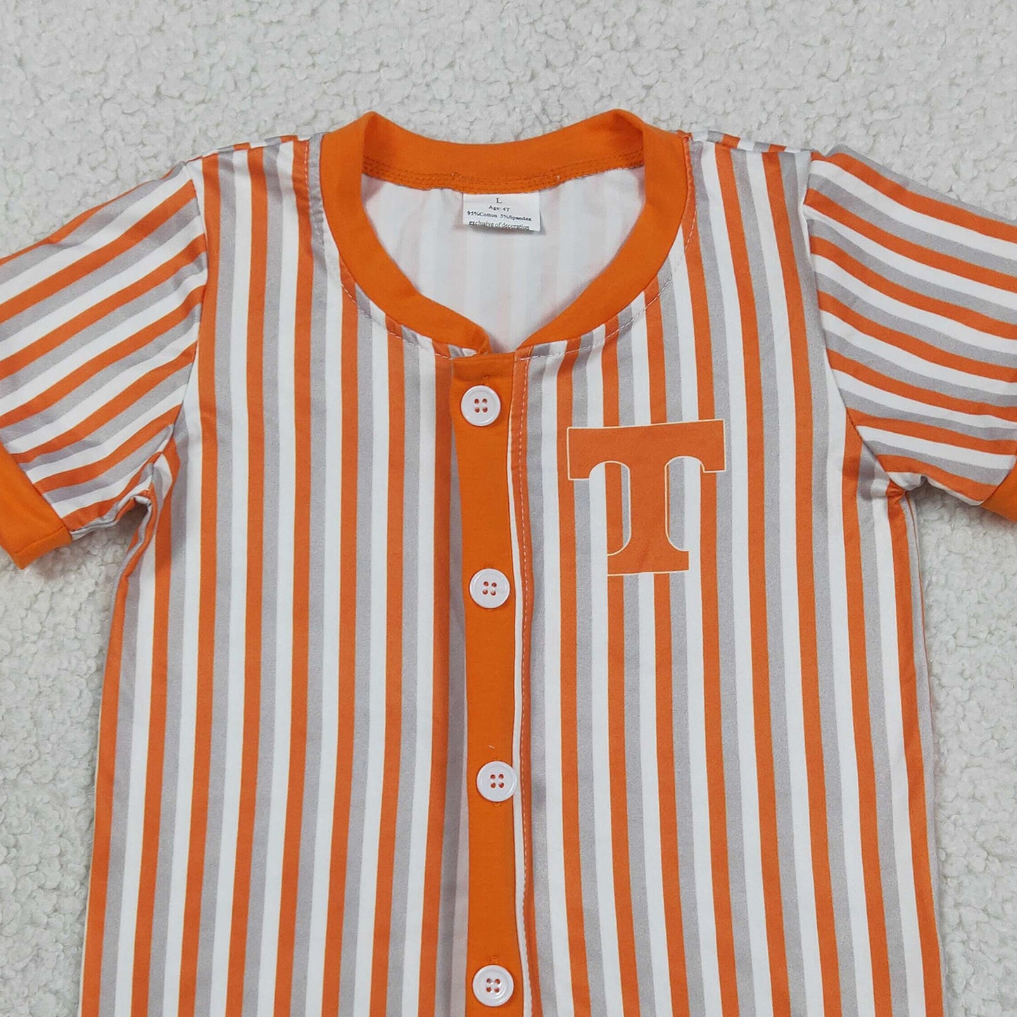 RTS NO MOQ BT1747 Baby Boys Orange Striped Team Button Tee Tops