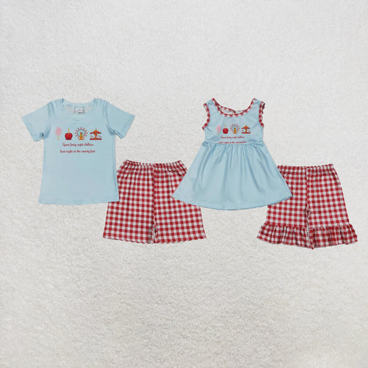 RTS NO MOQ Sibling Baby Boys Park Shirts Top Red Checked Shorts Clothes Set