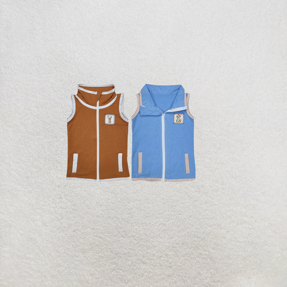RTS NO MOQ Sibling Baby Boys Deers Hunting Zip Pocket Vest Tops