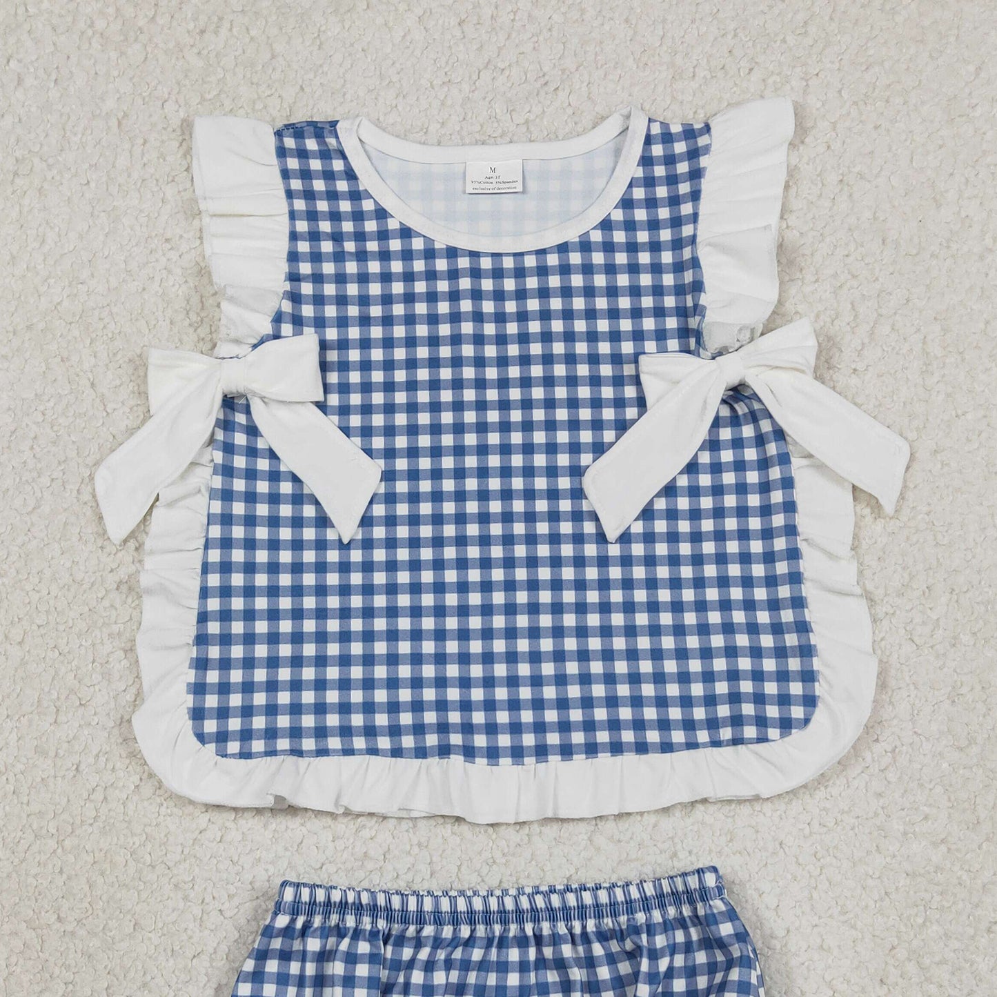 RTS NO MOQ Sibling milk silk Baby Girls Checked Bows Tunic Bummies Clothes Sets