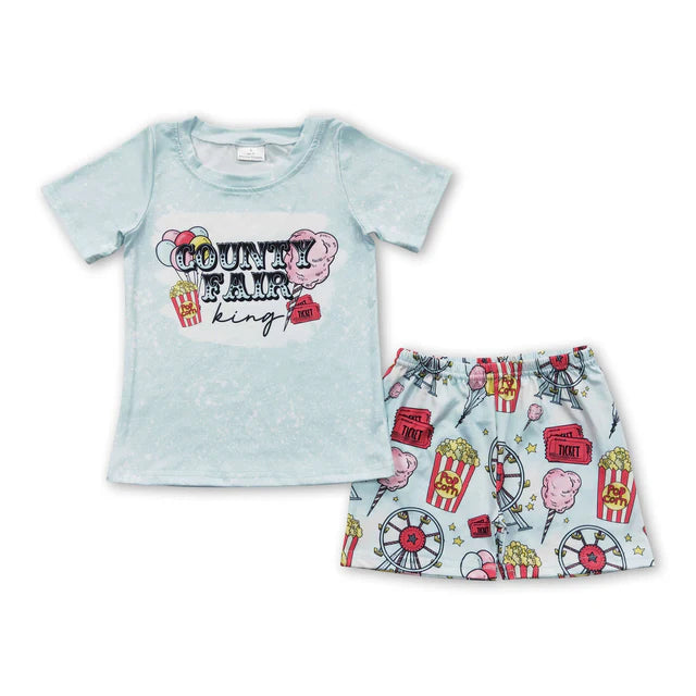 RTS NO MOQ Sibling Baby Boys County Fair Summer shorts sets