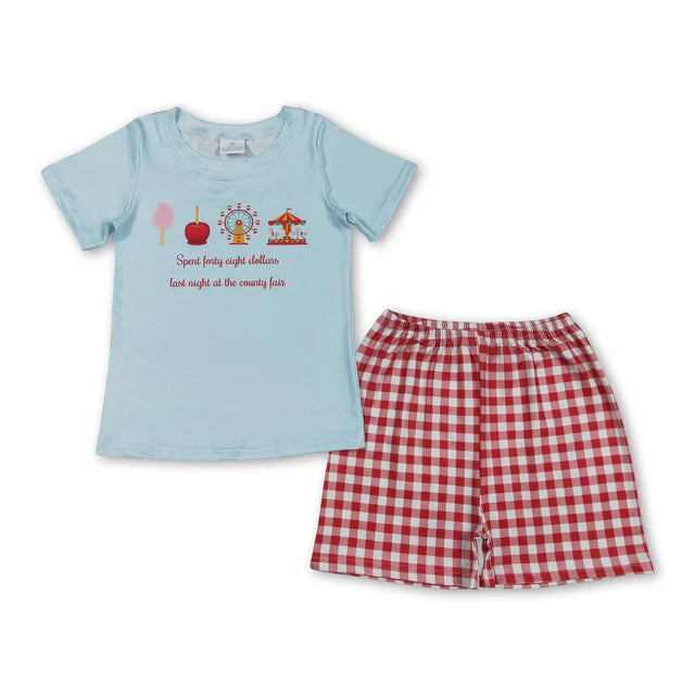 RTS NO MOQ Sibling Baby Boys Park Shirts Top Red Checked Shorts Clothes Set