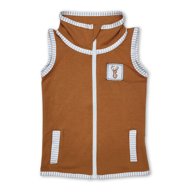 RTS NO MOQ Sibling Baby Boys Deers Hunting Zip Pocket Vest Tops